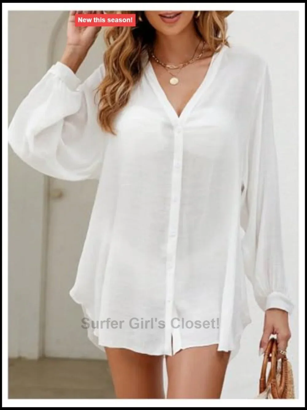 Sheer Kimono Cover Up V Neck Long Sleeve Button Down Beach Shirt